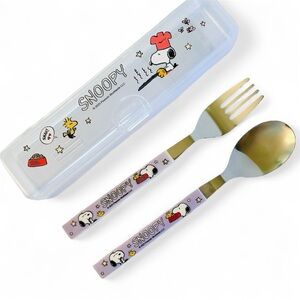 Snoopy Utensil Set Spoon & Fork w/Case for Travel Camping Lunchbox Picnic Purple